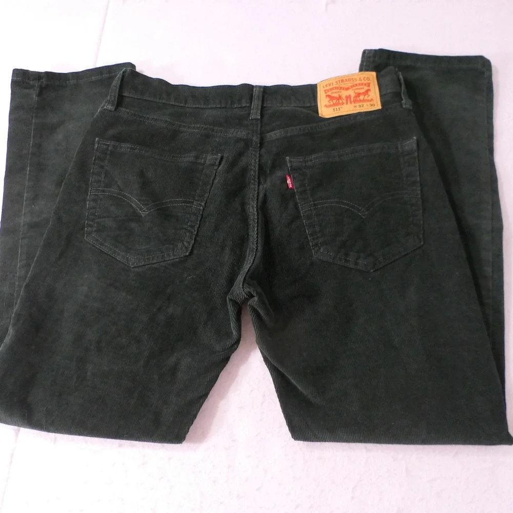 Levi Men 511 Corduroy Pants W32 L30 Green Slim Fit Heritage Rugged Earthy Preppy